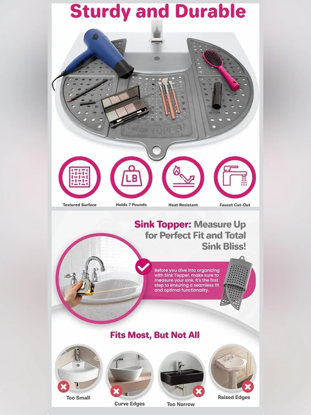 Sink Countertop Mat - Gray Bathroom Organization Pad